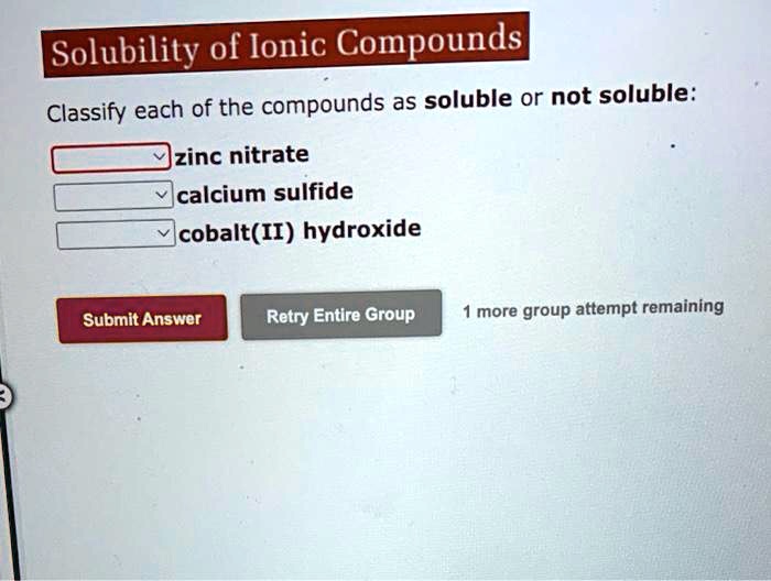 Solved Solubility Of Ionic Compounds Classify Each Of The Compounds As