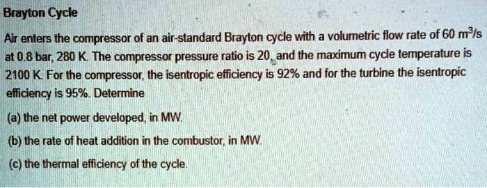 SOLVED: Brayton Cycle: Air Enters The Compressor Of An Air-standard ...