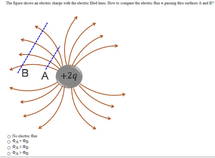 The figure shows an electric charge with the electric filed lines. How to compare the electric flux (phi) passing thru surfaces A and B?
BA ( +2q )
No electric flux
(phiA = phiB)
(phiA < phiB)
(phiA > phiB)