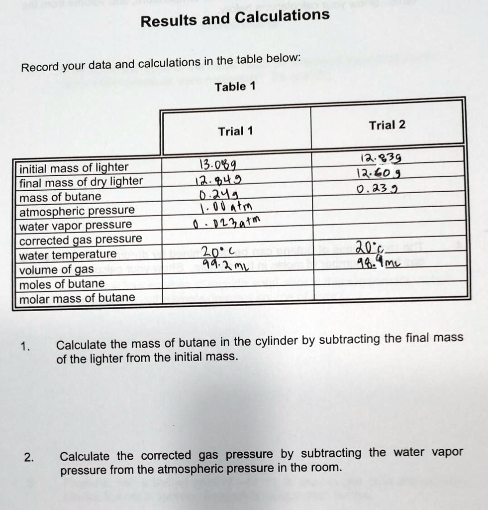 SOLVED Text Results and Calculations Record your data and