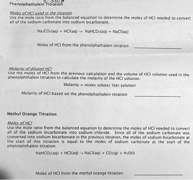 SOLVED 03 Phenolphathalein Titratio Molesof HCLused in the titration