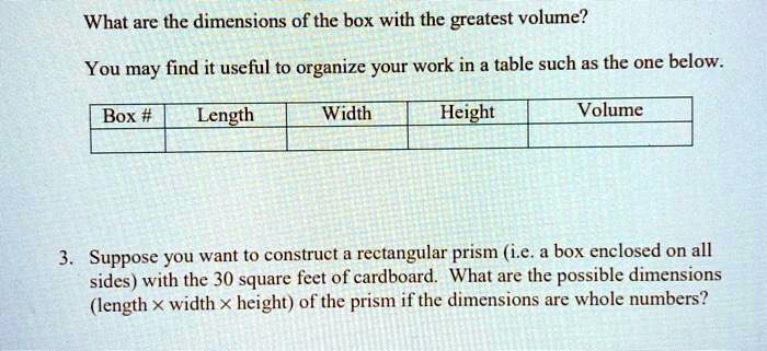 what are the dimensions of the box with the greatest volume you may ...