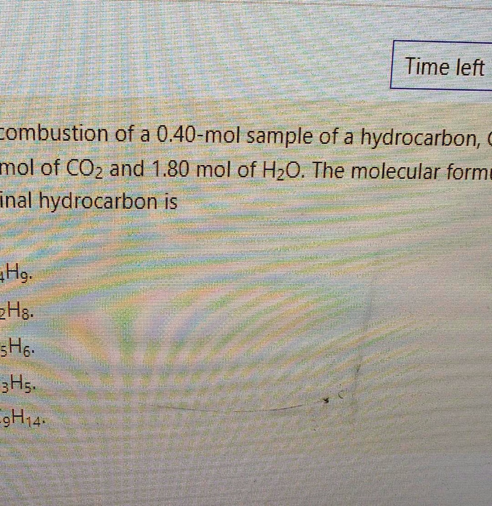 combustion of a 0.40-mol sample of a hydrocarbon, C mol of CO2 and 1.80 ...
