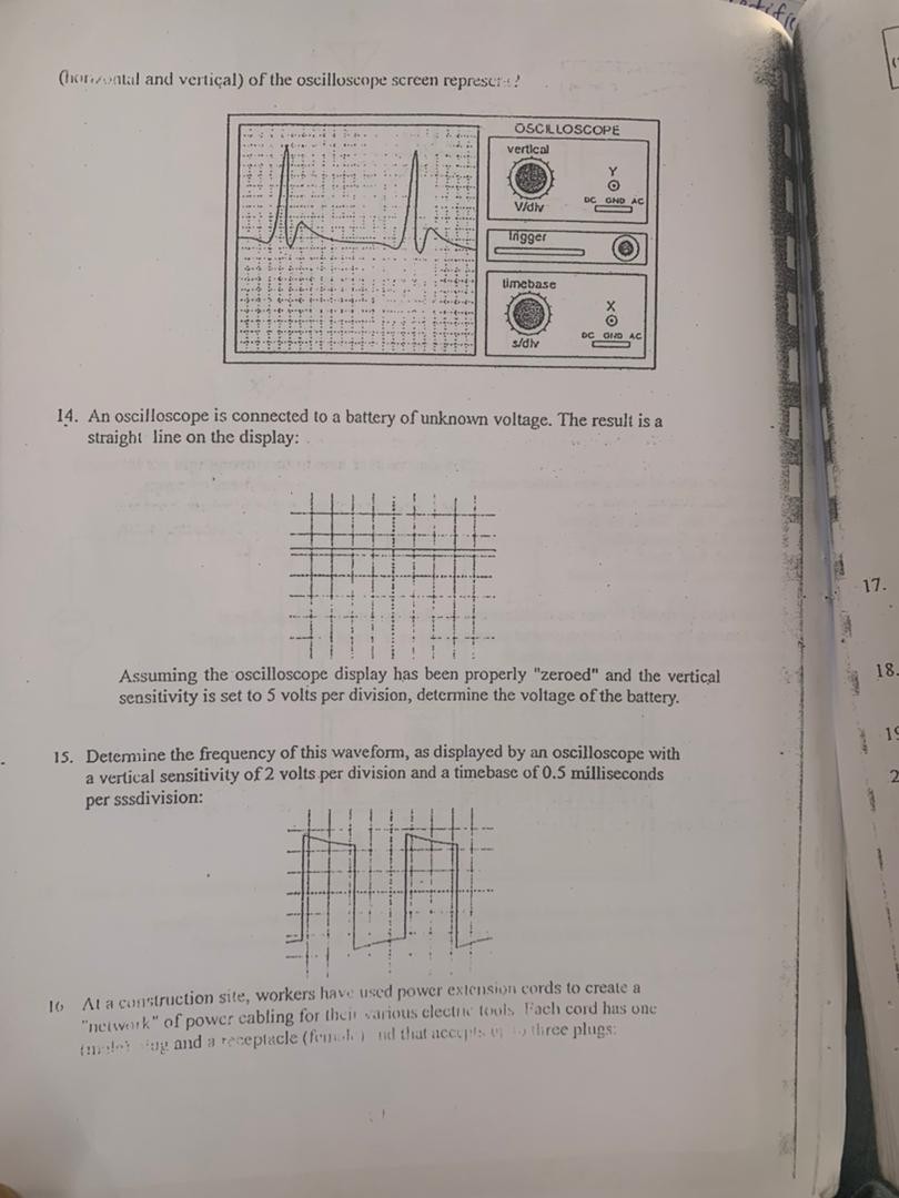 (for wowatial and vertiçal) of the oscilloscope screen represct-t? 14 ...