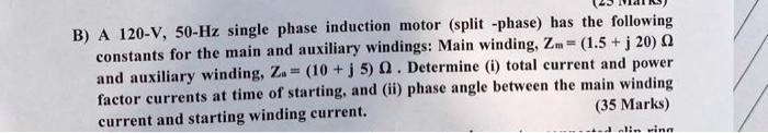 b a 120 v50 hz single phase induction motor split phase has the ...