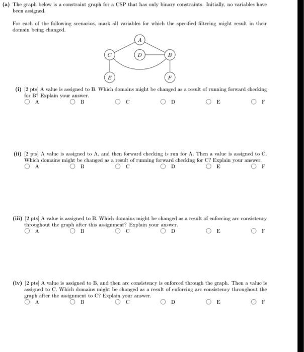 (a) The graph below is a constraint graph for a CSP that has only ...