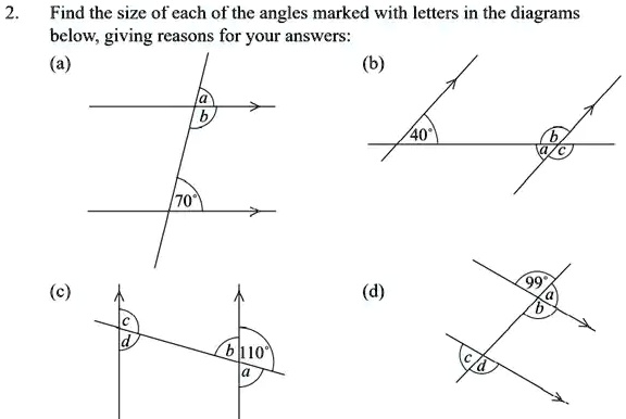 SOLVED: Find the size of cach of the angles marked with letters in the ...