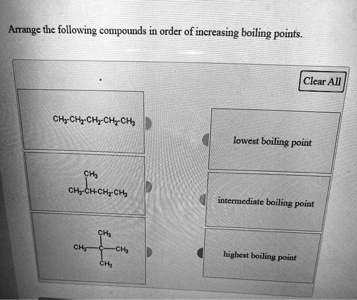 SOLVED: Arrange the following compounds in order of increasing boiling ...