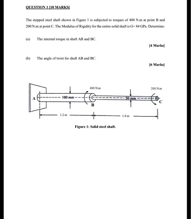 SOLVED: The stepped steel shaft shown in Figure 1 is subjected to ...