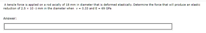 SOLVED: Tensile force applied axially on a 18 mm diameter that is ...