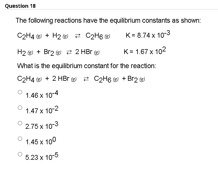 SOLVED The following reactions have the equilibrium constants as