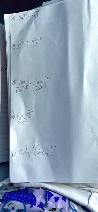 2x^4(-3x)^5
2x^3(x^2y)^-3
(20c)/((39y^2))· ((39)/(6x^2))^2
((2c^3)/(y^7))^2
5x^6y^-4(2x^2y)^2