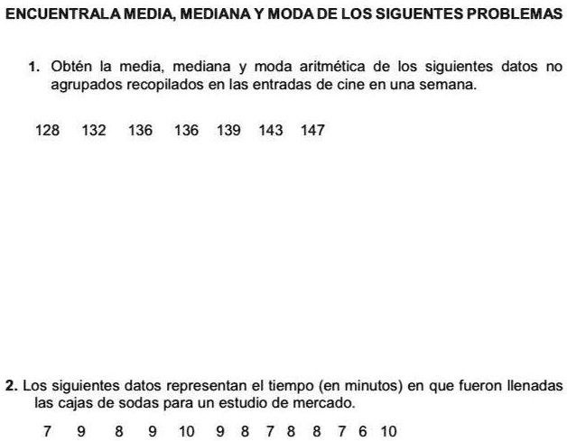 SOLVED: Encuentra la media mediana y moda ENCUENTRALA MEDIA MEDIANA Y