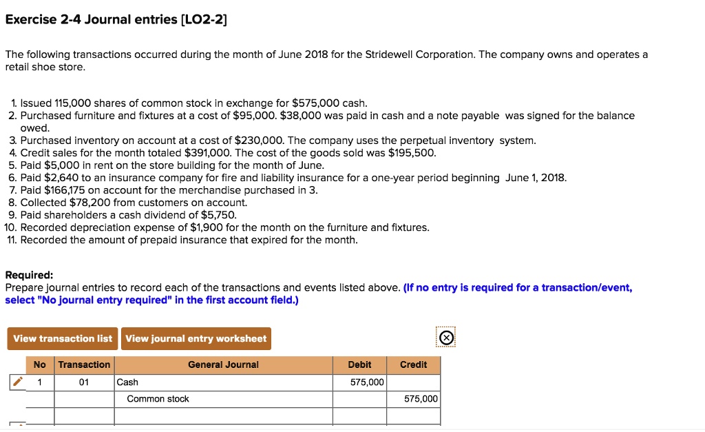 SOLVED Exercise 24 Journal entries [LO22] The following transactions
