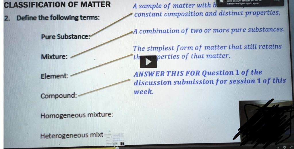 SOLVED CLASSIFICATION OF MATTER 2 Define the following terms A sample of matter with b