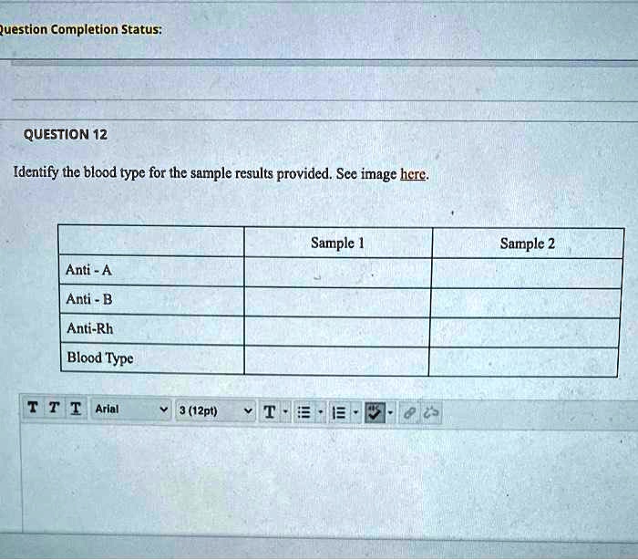 SOLVED: QUESTION 12 Identify The Blood Type For The Sample Results ...