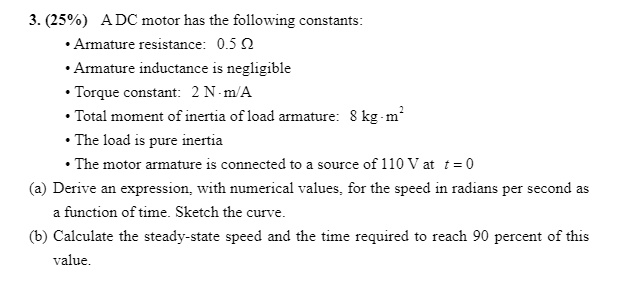 SOLVED: A DC motor has the following constants: Armature resistance: 0. ...