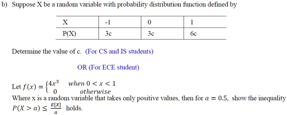 SOLVED: b) Suppose X be a random variable with probability distribution ...