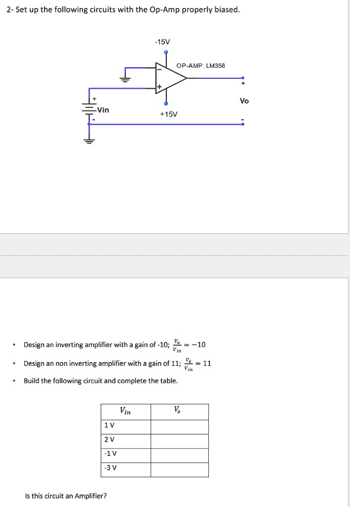 SOLVED 2 Set up the following circuits with the OpAmp properly