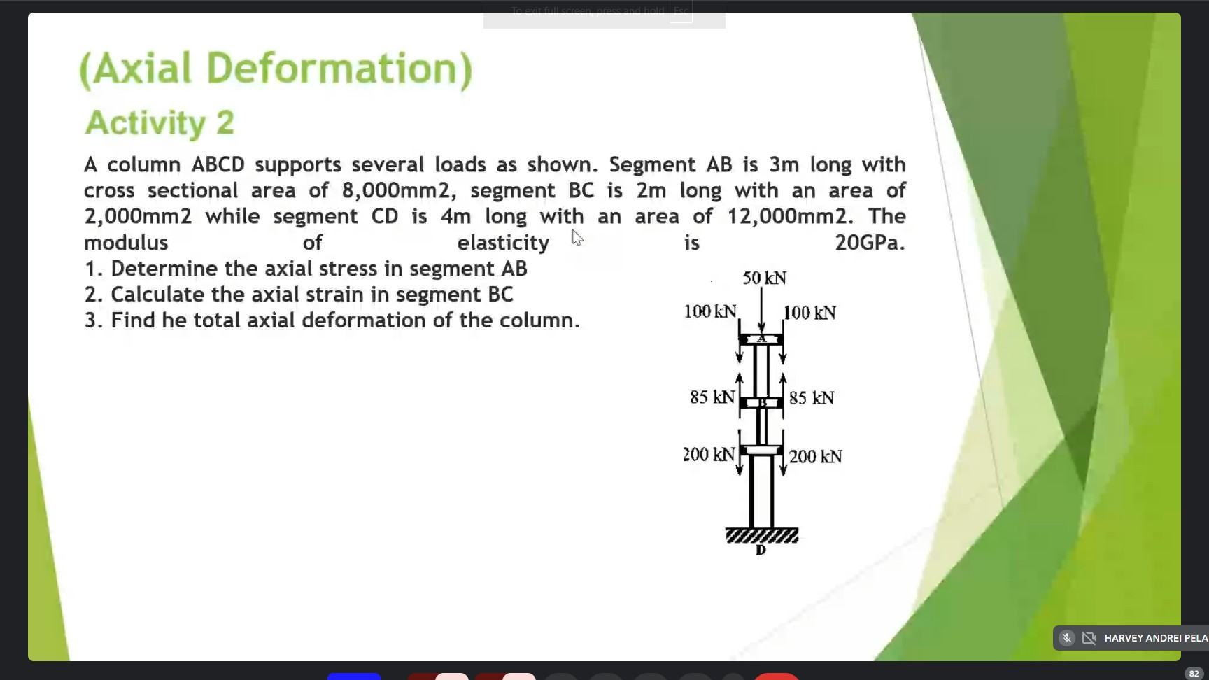 [GET ANSWER] (Axial Deformation) Activity 2 A column A B C D supports ...