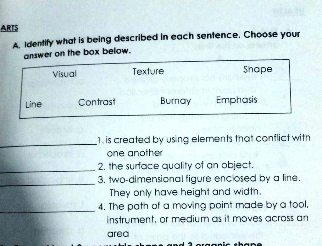 SOLVED A. Identify what is being described in each sentence. Choose