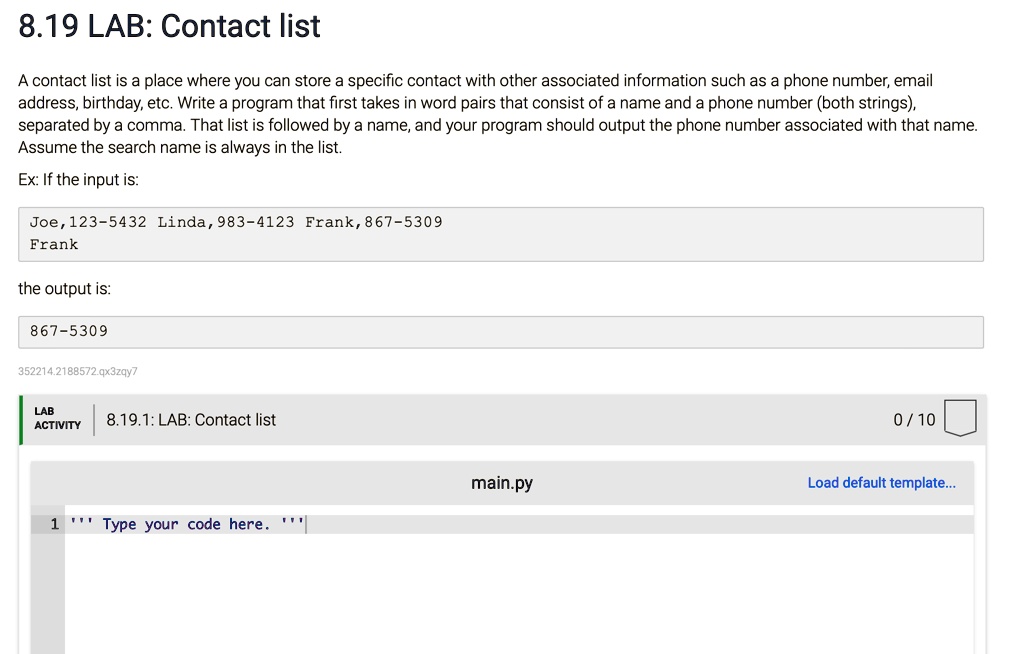 8.19 LAB Contact list A contact list is a place where you can store a