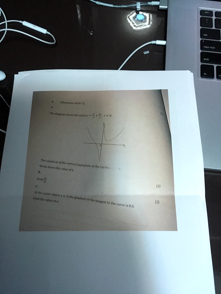cops loct maximutt mme dlagram show s the cunve equation of the wnte don vertical asymptote of the cun the value of k finde atthe point where x 2the find the value gradient ofa olthe lngent  94842