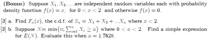 please answer the following question show all steps and calculations bonus suppose x1 x2 are independent random variables each with probability density function fx 12 for 0 x 2 and otherwise 93033