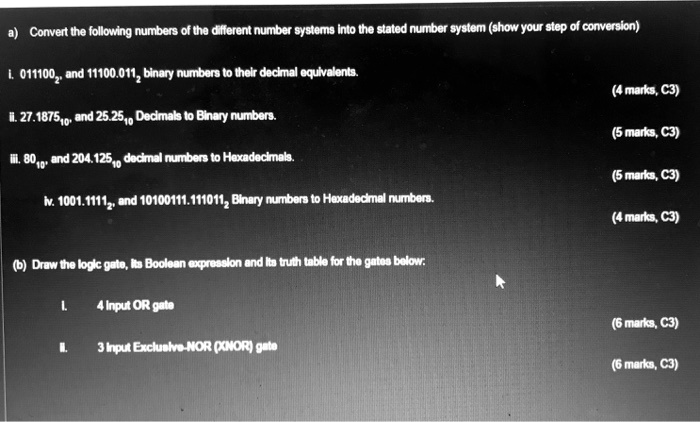 SOLVED: Convert the following numbers of the different number systems ...