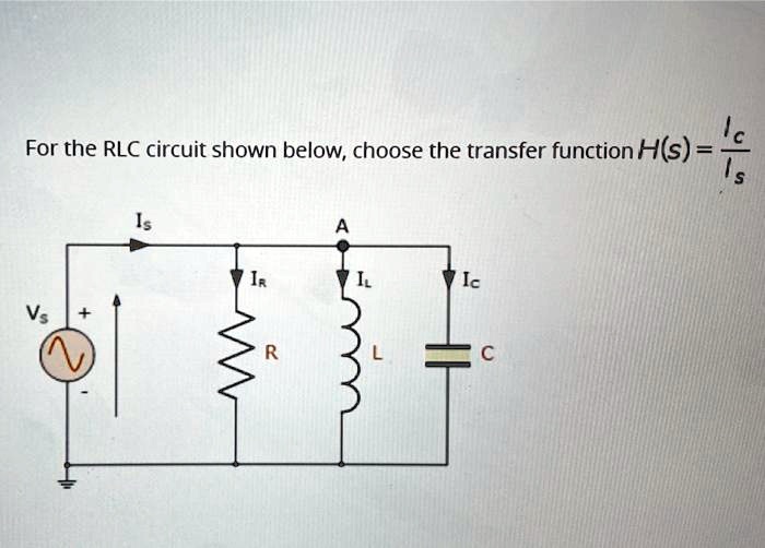 SOLVED: For the RLC circuit shown below; choose the transfer function H ...
