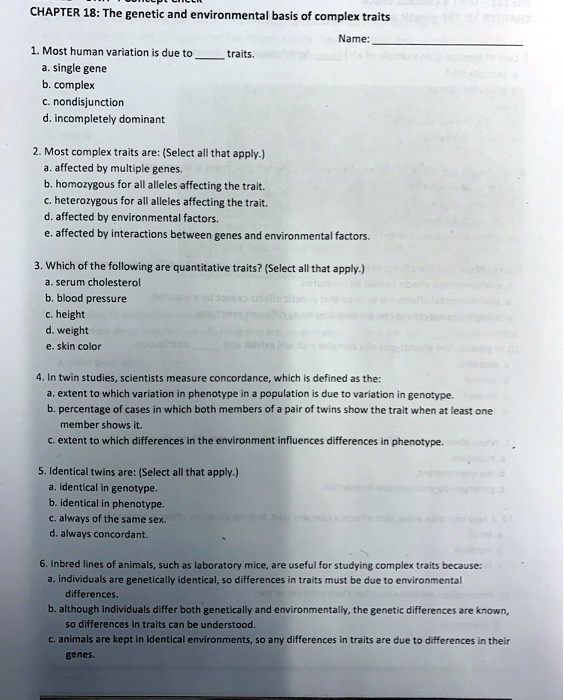 Chapter 18. The Genetic and Environmental Basis of Complex Traits