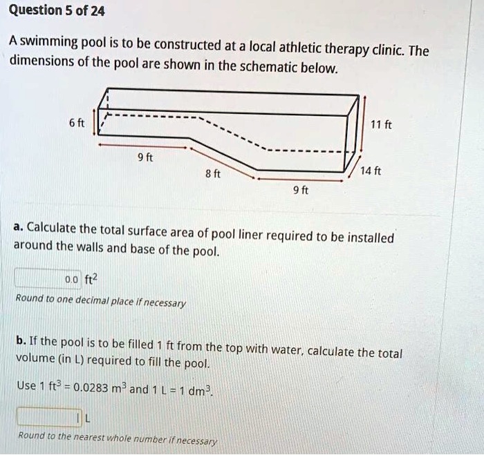 SOLVED:Question 5 of 24 'swimming pool is to be constructed at a local ...