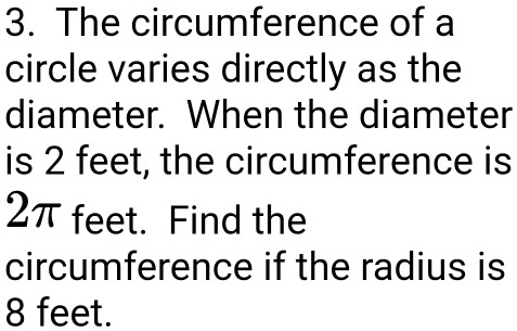 the circumference c of a circle varies directly as the diameter