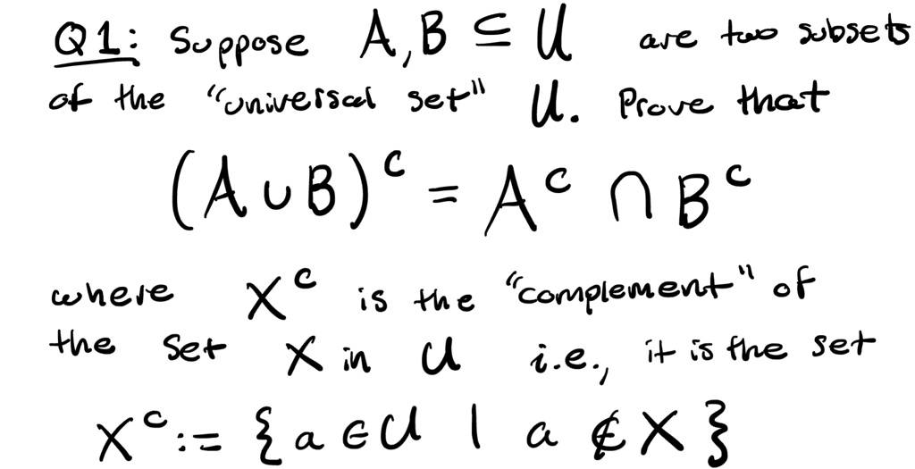 SOLVED: Q1: Suppose A, B Are Subsets Of The Universe U. To Prove That ...