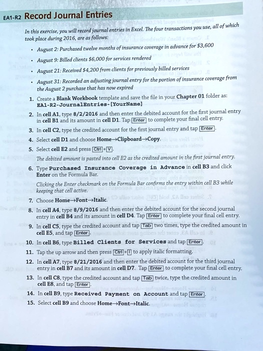 EA1-R2 Record Journal Entries The journal entries that took place ...