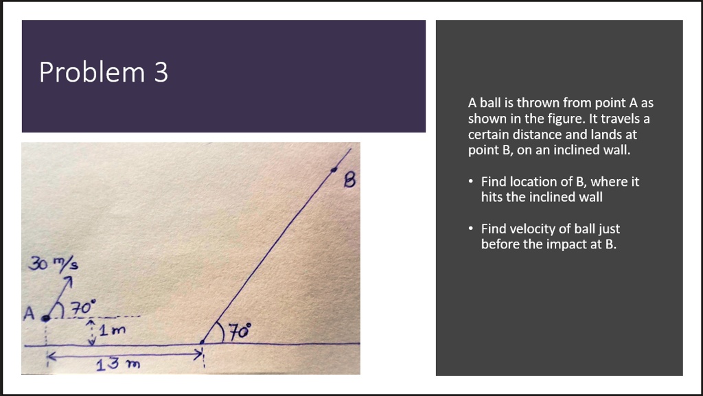 SOLVED: Problem 3 A Ball Is Thrown From Point A As Shown In The Figure ...