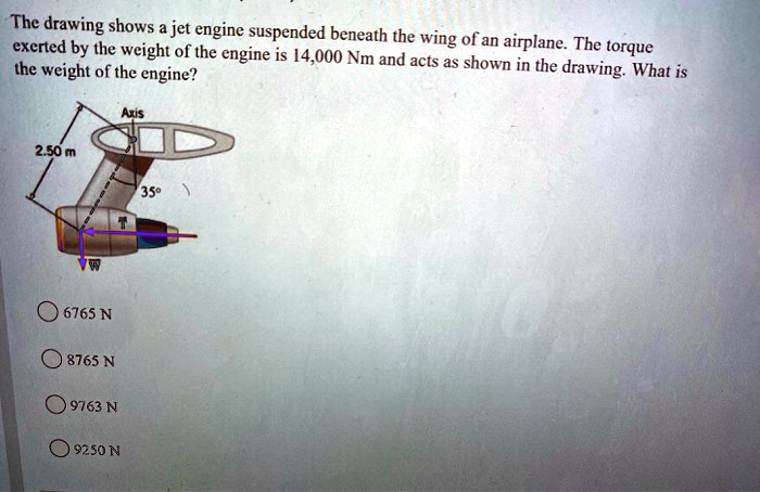 The drawing shows a jet engine suspended beneath the wing. The weight ...