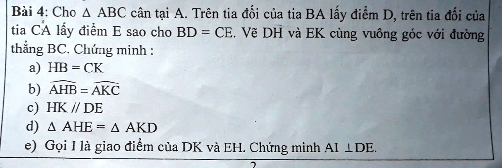 Solved BÃ I 4 Cho Abc CÃ¢n Táº¡i A TrÃªn Tia Ä‘á‘i Cá§a Tia Ba Láº