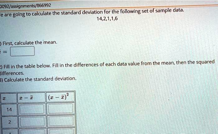 0o92assignments866992 to calculate the standard deviation for the ...