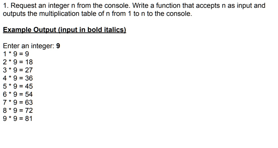 SOLVED: Request an integer n from the console. Write a function that ...