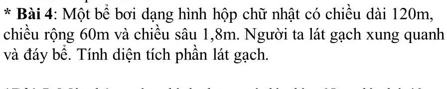 SOLVED: BÃ I 4: Má»™t Bá»ƒ BÆ¡i Dáº¡ng HÃ¬nh Há»™p Chá»¯ Nháº­t CÃ³ ...