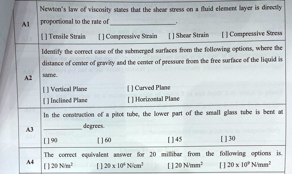 Newton's law of viscosity states that the shear stress on a fluid ...