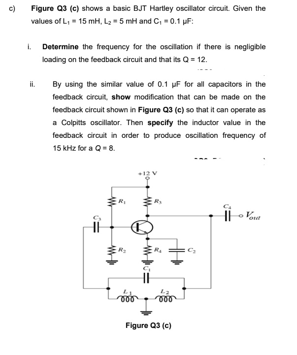 SOLVED Figure Q3 (c) shows a basic BJT Hartley oscillator circuit