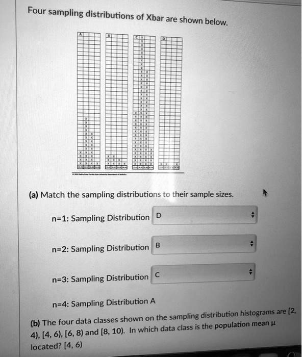 four sampling distributions of xbar are shown below a match the