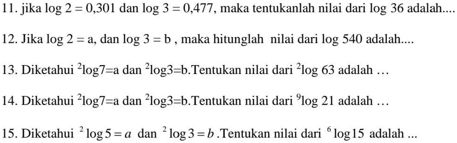 Jika Log 2 A Dan Log 3 B Maka Hitunglah Nilai Dari Log540tolong Bantu ...