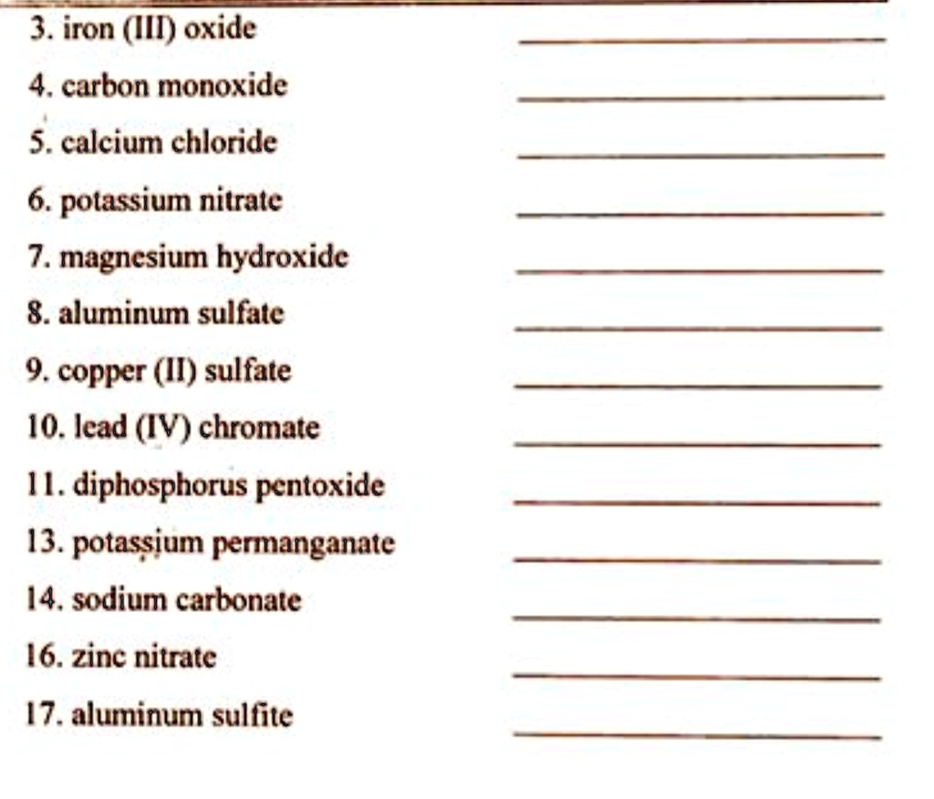 SOLVED '3. iron (III) oxide 4 . carbon monoxide 5.calcium chloride 6