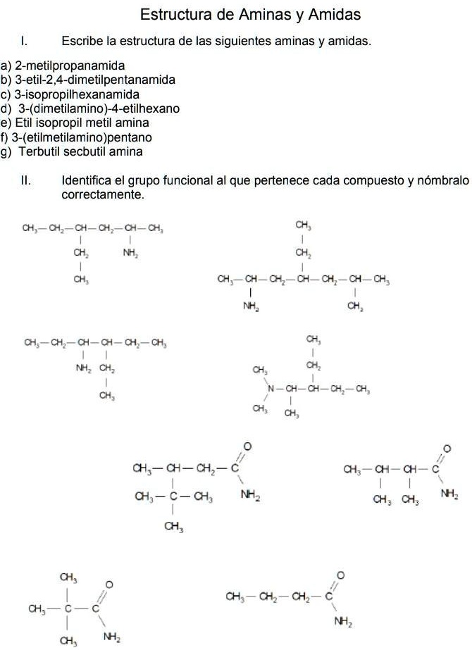 SOLVED: Estructura De Aminas Y Amidas. Nombrar Estructuras De Aminas Y ...