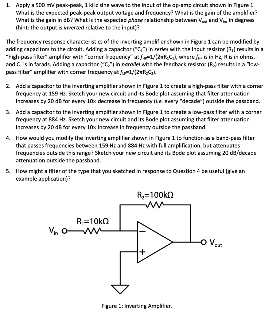 SOLVED: Apply a 500 mV peak-peak, 1 kHz sine wave to the input of the ...