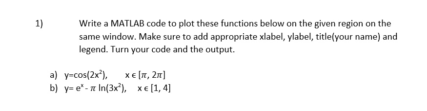 VIDEO solution: 1) Write a MATLAB code to plot these functions below on ...