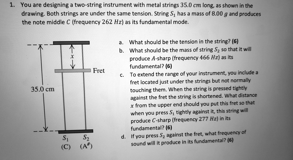 you are designing a two string instrument with metal strings 350 cm ...